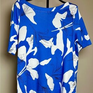 Chico's Vibrant Blue and White Short Sleeve Tee